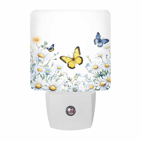 White Daisy Yellow Butterfly Plug-in LED Night Lights Wildflower Leaf Auto Dusk-to-Dawn Sensor for Bedroom, Bathroom, Kitchen, Nursery, Hallway, Stairs, Wall Home Decor