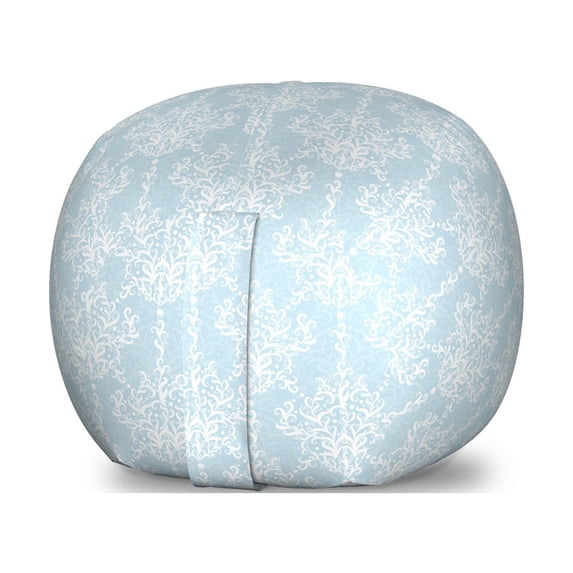 White Damask Storage Toy Bag Chair, Soft Tone Victorian Style Inspired Curls and Blooms Hand Drawn Like Strokes, Stuffed Animal Organizer Washable Bag, Small Size, Pale Blue, by Ambesonne