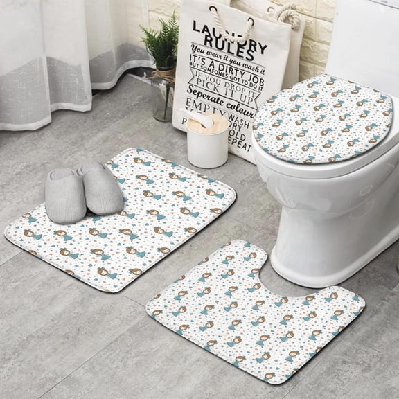 White Dance Pattern Bathroom Rugs Sets 3 Piece,Toilet Cover Set,Absorbent Non Slip Bathroom Mats Sets with U-Shaped Contour Rug Toilet Rug Set