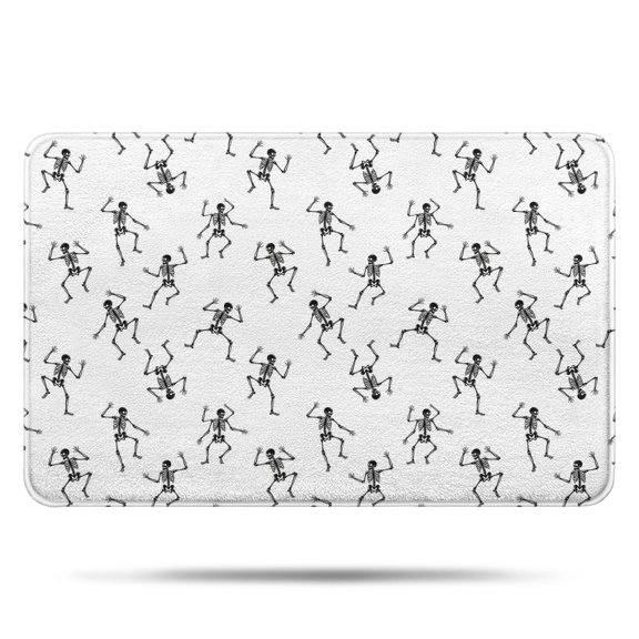 White Dancing Skeleton Pattern Bathroom Rugs Mat,Non Slip Microfiber Bathroom Rug,Rubber Backing,Soft Bathroom Mats for Bathroom Floor,Tub and Shower,17x27in(43x68cm)