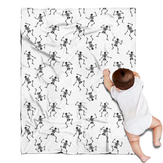 White Dancing Skeleton Pattern Blanket,Comfortable Soft Flannel Throw Blanket,All Season,Warm Lightweight Blankets for Sofa Bed Couch Living Room Chair,30"x40"