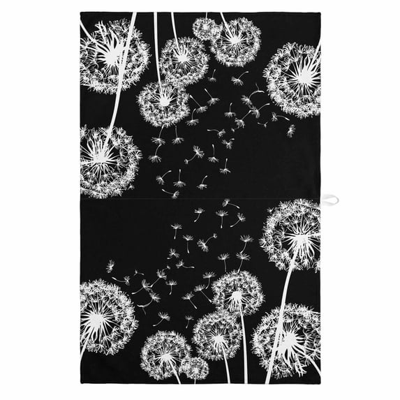 White Dandelion 1 Pack Kitchen Towel, Water Absorbent Dish Towel, Spring Flowers Botanical Vintage Black Decorative Hand Towels - Quick Drying Cloth for Cooking Baking, 18x28 Inch