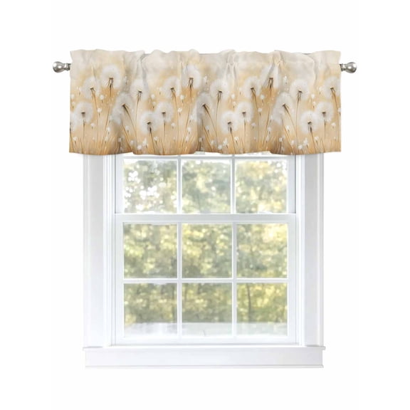 White Dandelion Curtain Valances for Windows, Spring Farmhouse Pastoral Flowers Floral Kitchen Valance Window Treatment, Light Filtering Block Curtains for Bathroom/Bedroom/Living Room 54'' x 18''