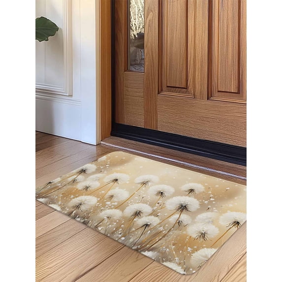 White Dandelion Door Mat Indoor Outdoor Entrance, Non Slip Rug for Kitchen Bathroom Entryway Rug, Country Botanical Floral Flowers Plants Washable Doormat Floor Mat 24x36 Inch