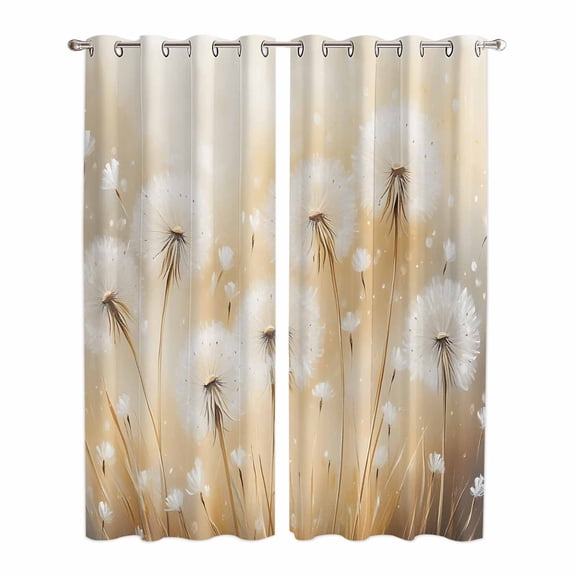 White Dandelion Kitchen Curtains 84 Inch Length, Spring Farmhouse Pastoral Flowers Floral Grommet Top Bedroom Living Room Curtains, Light Filtering Cafe Curtain Drapes 2 Panels Set 84''x84''