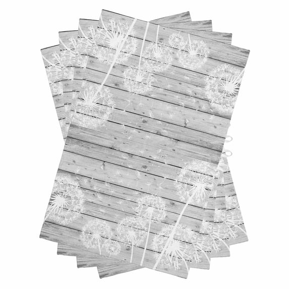 White Dandelion Kitchen Towels Set of 4, Water Absorbent Dish Towel, Spring Flowers Plants Vintage Gray Wood Decorative Hand Towels - Quick Drying Cloth for Cooking Baking, 18x28 Inch