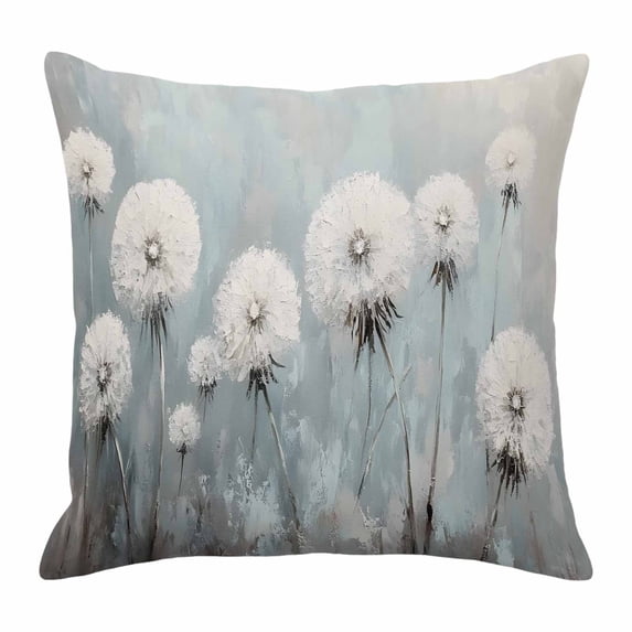 White Dandelion Throw Pillow Cover Vintage Oil Painting Modern Art Cotton Linen Cushion Cover Throw Pillow Case with Invisible Zipper for Couch Sofa Bed Chair Car 26x26 Inch