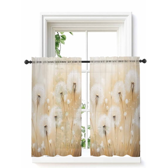 White Dandelion Tier Curtains 45 Inch Length,Sheer Curtains for Bedroom Living Room Window Spring Farmhouse Pastoral Flowers Floral Small Half Window Kitchen Curtains & Drapes 27.5"x45" 2 Panels