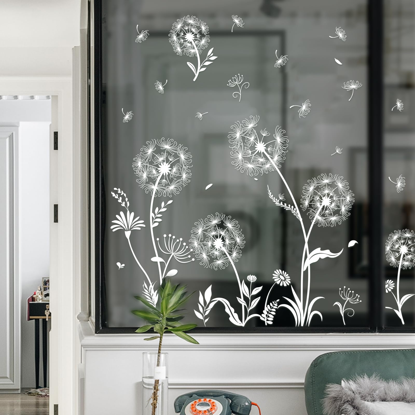 White Dandelion Window Stickers Plants Static Window Clings Reusable ...
