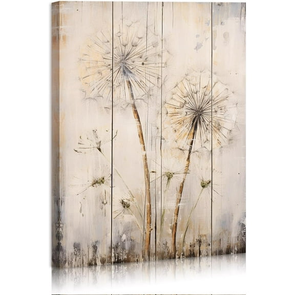 White Dandelion Wood Canvas Wall Art Rustic Home Decor Modern Home Decor for Living Room Home Bedroom Decoration Framed Ready to Hang12"x16"