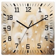 White Dandelion Wooden Wall Clock Silent Non Ticking, Spring Farmhouse Pastoral Flowers Floral Square Wall Clocks Battery Operated, Decor Clock for Home Office, Living Room, Kitchen, 12 Inch