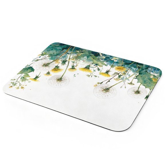 White Dandelions Dish Drying Mat for Kitchen Counter, Summer Botanical Yellow Flower Green Leaf Farmhouse Super Absorbent Draining Mat Rubber Backing Dish Rack Pad for Dishes, Sinks, 12"x16"