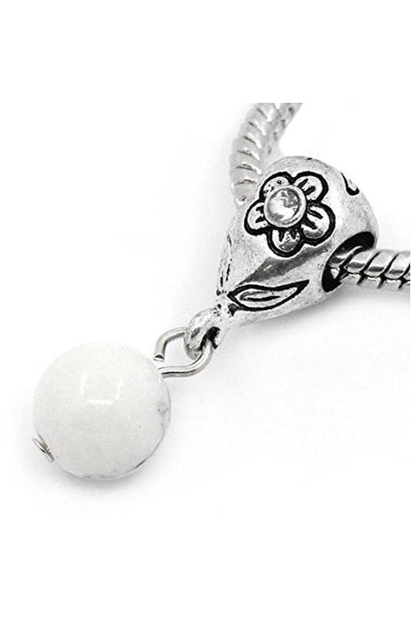 White Dangle Ball with Rhinestones Bead Charm Spacer for Snake Chain Charm Bracelets