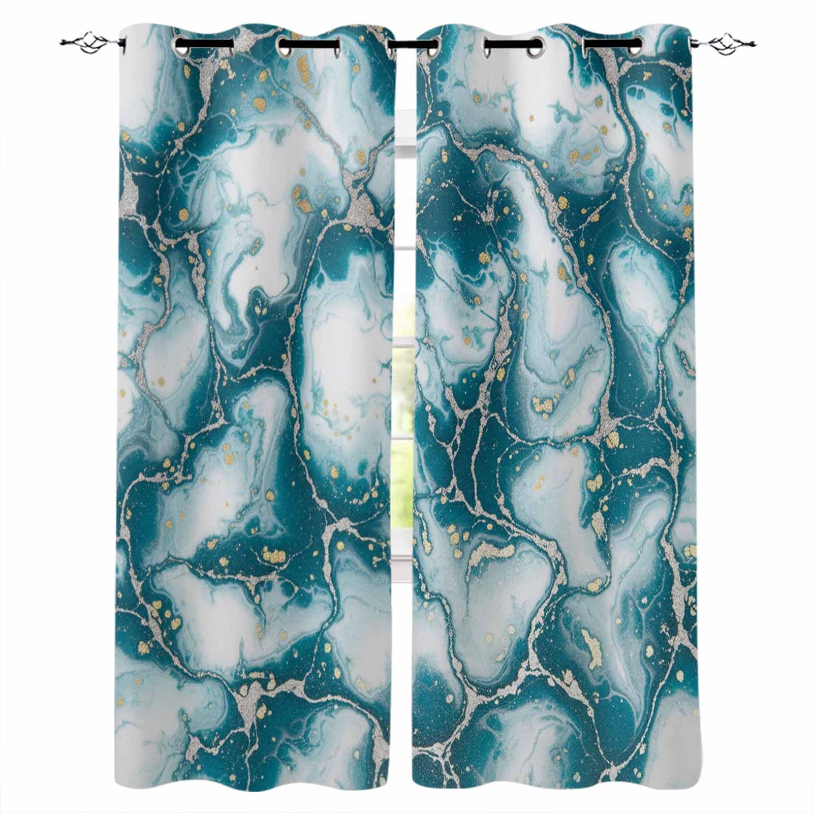 White Dark Green Marble Black Out Curtains 84 Inch Long for Living Room ...