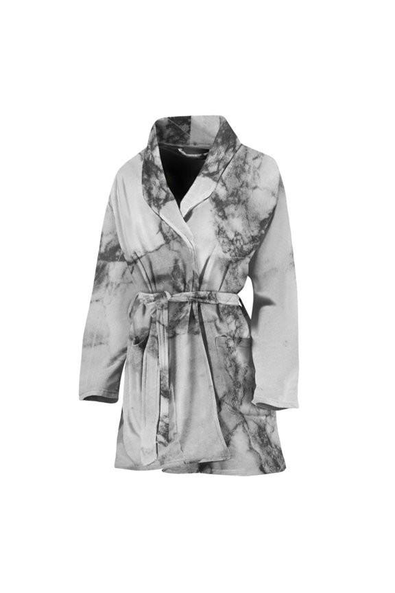 White Dark Grey Marble Women Bathrobe One Size Univeral Fits Fashion Lightweight Plush Fleece Long Robe For Women