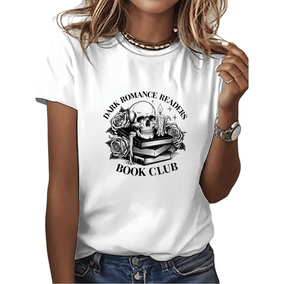 White Dark Romance Readers Book Club Skull Roses Books Candle Book Lover Print Tshirt Graphic Tees Shirts Tops S-5XL