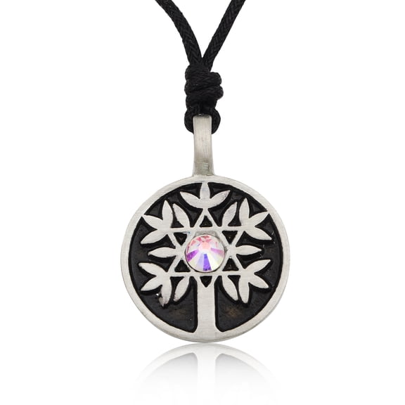 White David Star Peace Jewish Tree Silver Pewter Charm Necklace Pendant Jewelry With Cotton Cord