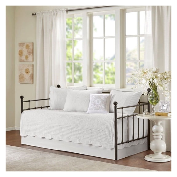 White Daybed Cover Set 6 Piece Reversible Scalloped Twin Size