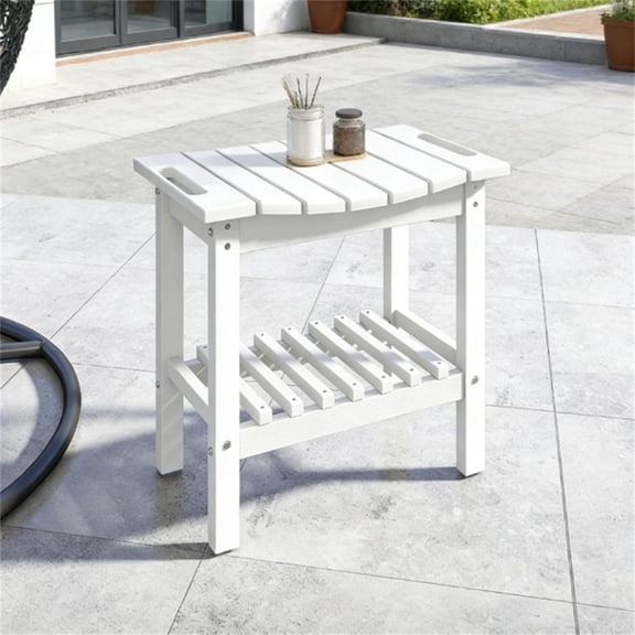 White Decorative Bench, Imitation Wood-style Small Side Table, with Handles and Anti-slip Foot Pads, Suitable for Gardens and Balconies