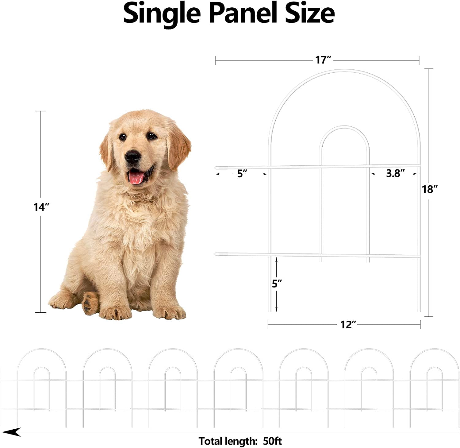White Decorative Garden Fence 18in H x 50ft L No  Rustproof Metal Panels for Flower Beds Dogs Animal Barrier
