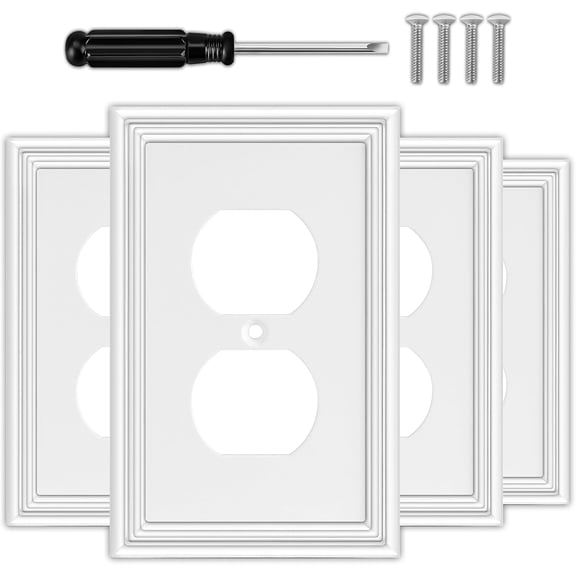 White Decorative Outlet Covers Wall Plates, Natural Material Electric Receptacle Cover Switch Plate Outlet Cover - Modern Style (1 Gang Single Duplex 4 Pack)
