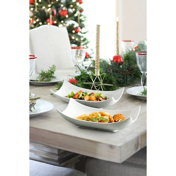 White Decorative Serving Platter Set of 3 - Deep Bowl for Party, Breakfast, and Special Occasions