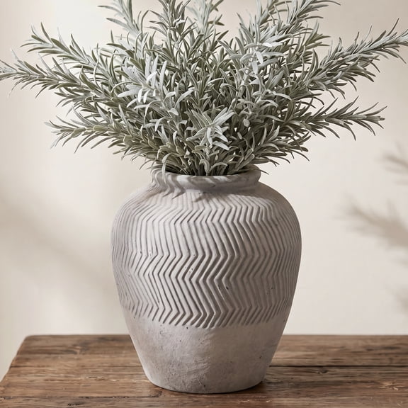 White Decorative Terracotta Vase, Rustic Ceramic Flower Vase for Living Room, Bathroom & Centerpieces