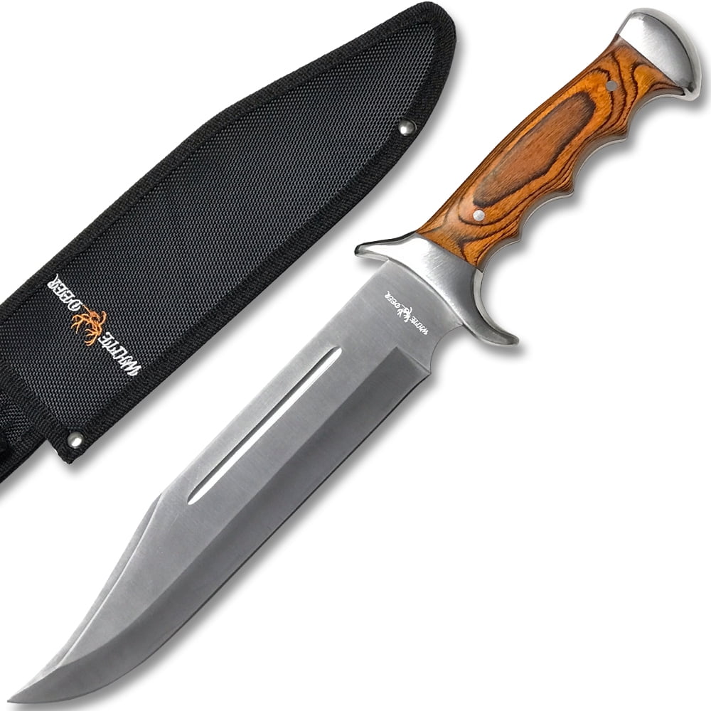 White Deer Blood Groove 925" Bowie Tactical Knife, with Nylon Sheath