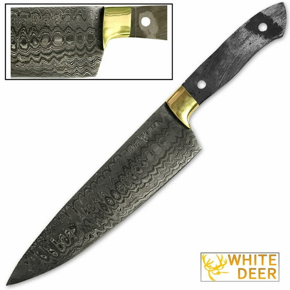 White Deer Damascus Chef Knife Blank Blade with Rain-Drop Pattern Forged