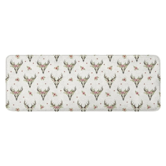 White Deer Skull Flower Pattern Kitchen Rug Mat,Kitchen Runner Rugs Non Skid Washable,Decorative Kitchen Floor Mats for Kitchen,Sink,Laundry,17"x47.2"