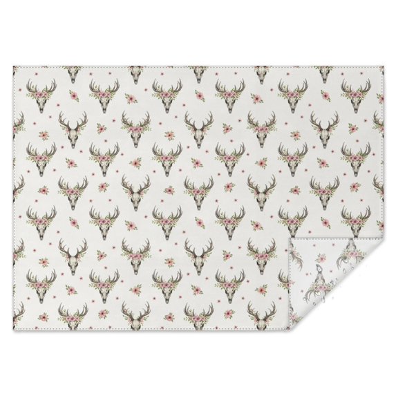 White Deer Skull Flower Pattern Rectangle Tablecloth 60"x84",Waterproof Polyester Rectangle Table Cloth, Wipeable Spillproof Polyester Tablecloth for Dining, Camping, Indoor and Outdoor