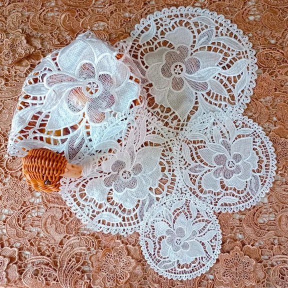 White Delicate Crochet Table Decoration Cup Mat Embroidery Flower Doily Coaster Placemat Pad