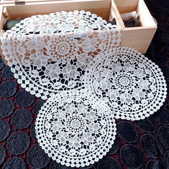 White Delicate Crochet Table Decoration Cup Mat Embroidery Flower Doily Coaster Placemat Pad