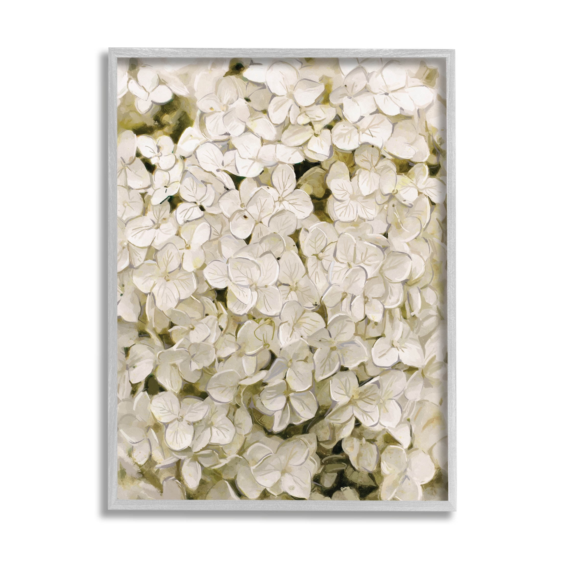 White Delicate Hydrangea Petals Botanical & Floral Graphic Art Gray Framed Art Print Wall Art