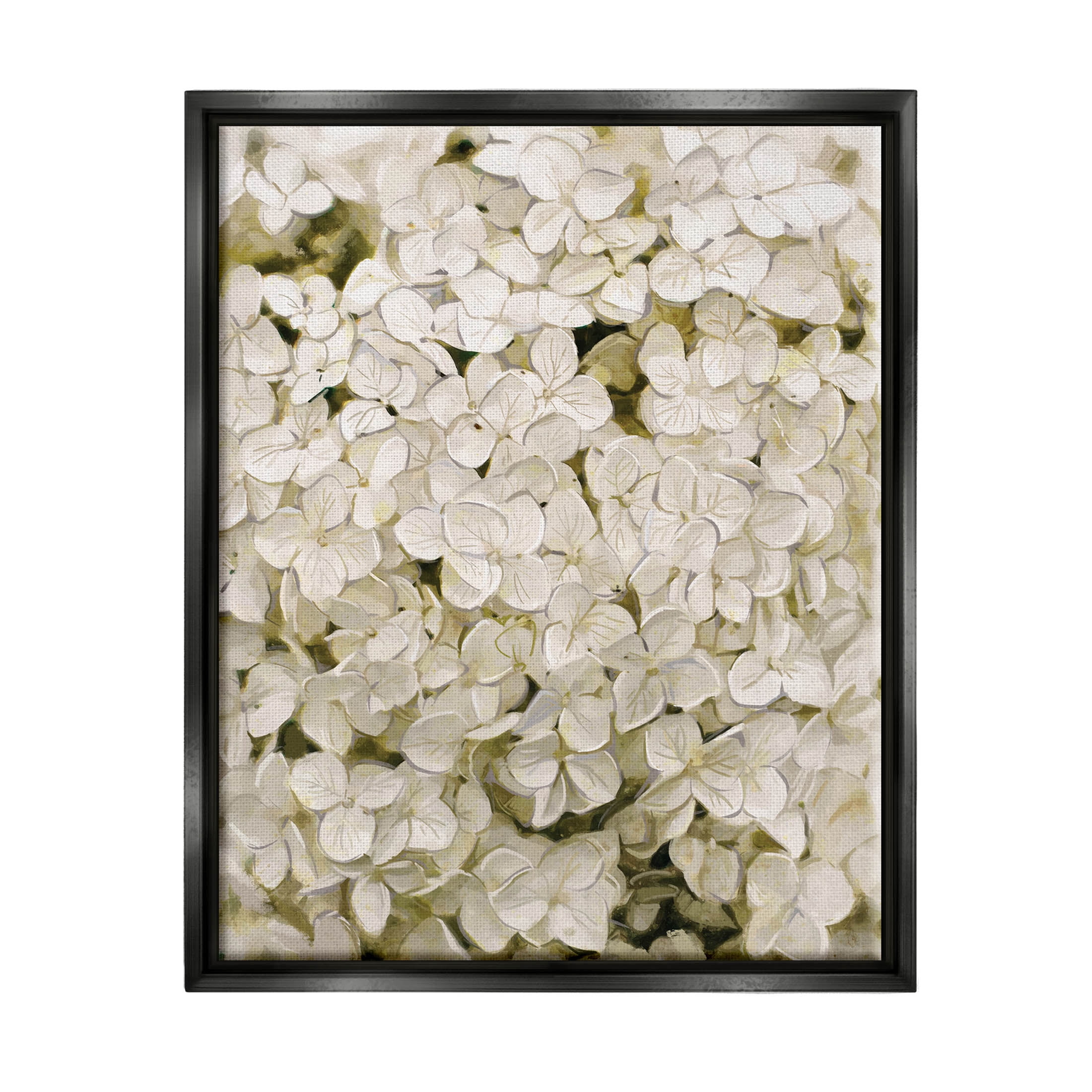 White Delicate Hydrangea Petals Botanical & Floral Graphic Art Jet Black Framed Art Print Wall Art