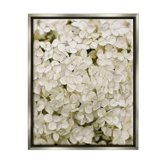 White Delicate Hydrangea Petals Botanical & Floral Graphic Art Luster Gray Framed Art Print Wall Art
