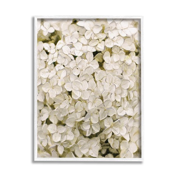 White Delicate Hydrangea Petals Botanical & Floral Graphic Art White Framed Art Print Wall Art