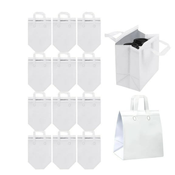 White Delivery Cooler Bags,12Pack Thermal Insulation Take out Bags for Coffee,9.45x5.9x9.45In Insulated Grocery Containers for Pizza,Milk