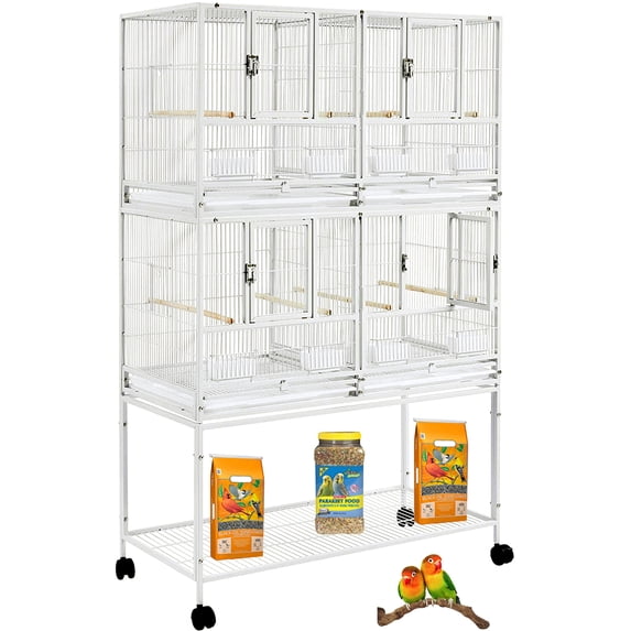 Deluxe White Double Story Stackable Breeder Cage with Divider, Wheels ...