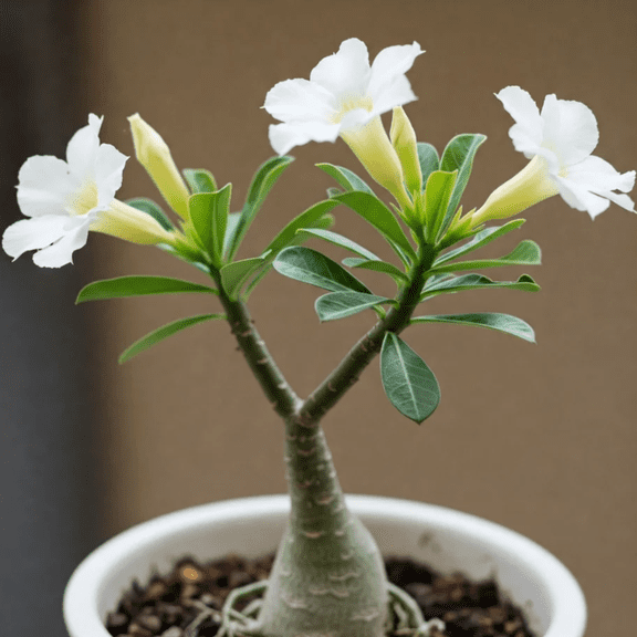 White Desert Rose Plant Live, Adenium Desert Rose Bushes Well Rooted, 4-7" Height, Desert Rose Flowering Succulent Seedling