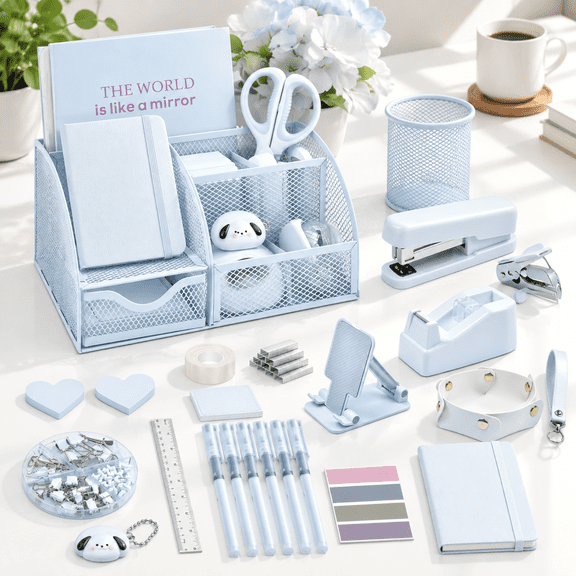 White Desk Accessories 23-piece Office Supplies Gift Set