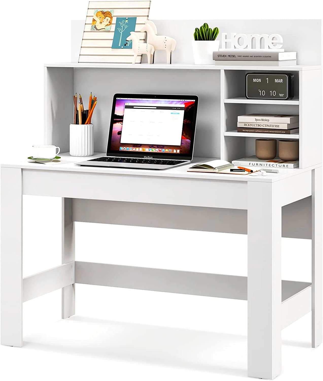 Modern white desk with cheap hutch
