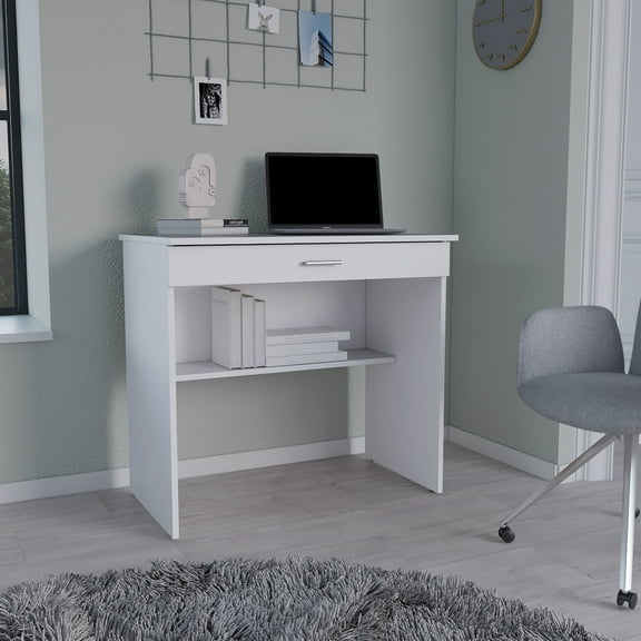 White Desk For Storage - Comes With 31.5"w X 19.6"d Expansive Work Surface, Handy Drawer & Shelf Fit Home Office, Dorm, Creative Area Created Offers Vast Working Area, Ideal Spot Crafted