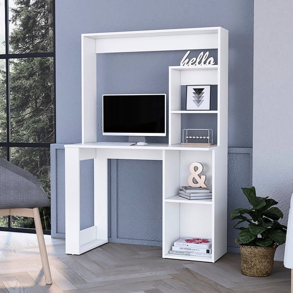White Desk - Storage for Books and Files - Small Office Use - Keep Everything in Order