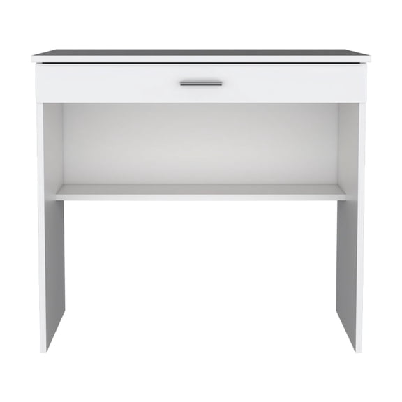 White Desk For Workspace - Spacious 27.8"w X 13.2"d Drawer, Stable Two-leg Design, Contemporary Office Style, Suits Home Office, Student Study, Professional Use , Coloring Large Space Setup,