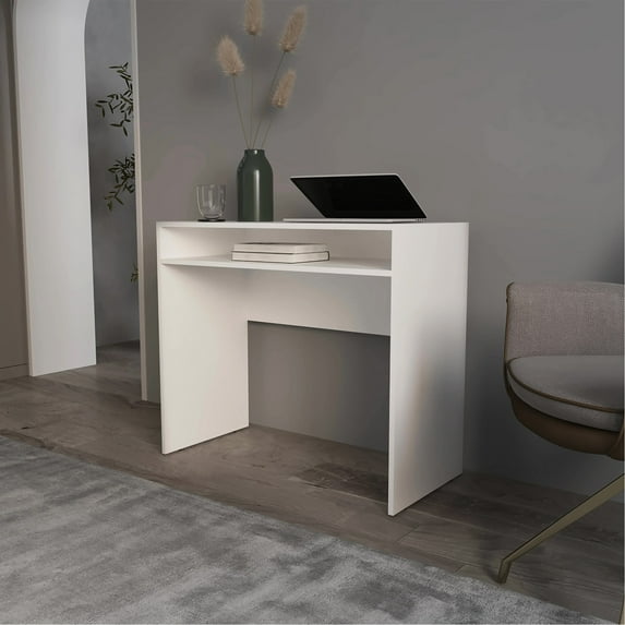 White Desk with Built - in Storage for Documents / Keep Work Organized