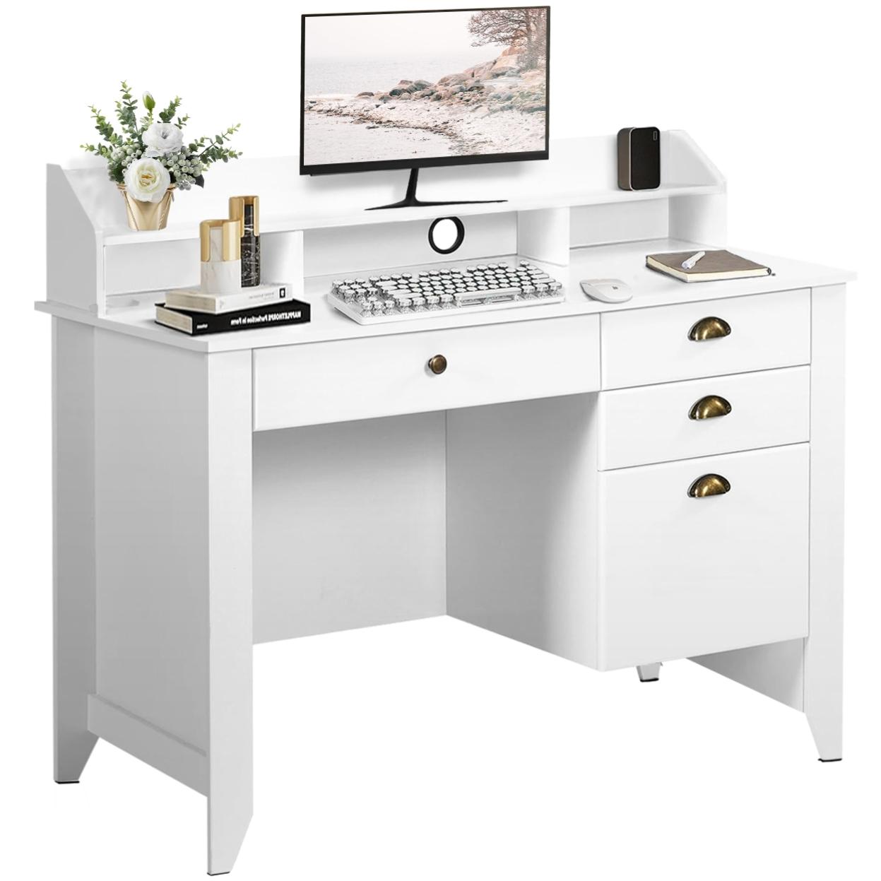 OneSpace 50JN1301 Ultramodern Glass Computer Desk with Drawers, White