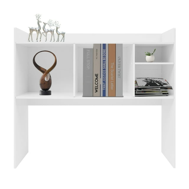 White Desktop Bookshelf,Wood Countertop Storage Hutch with 4 Shelves for Computer Desk,3-Tier Desktop Display Organizer Rack for Home,Office,Dorm