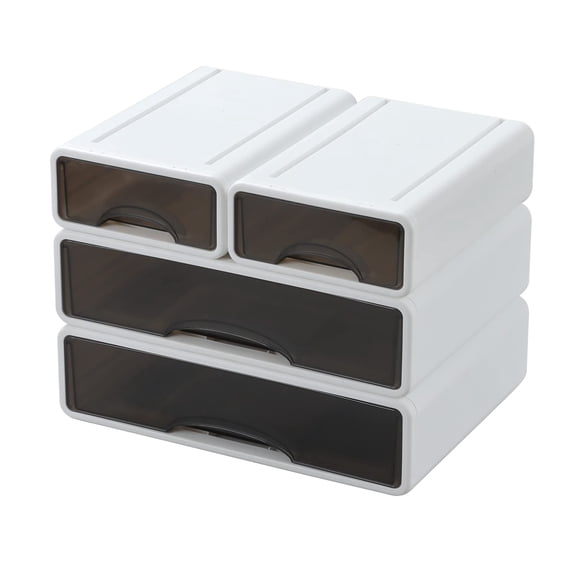 White Desktop Drawers for Paper, Stackable Office Storage Drawers for Desk, Craft Organizer and Storage Bins, 4 Mixed Storage Container with Plastic Drawers for Office Supplies Desk accessories