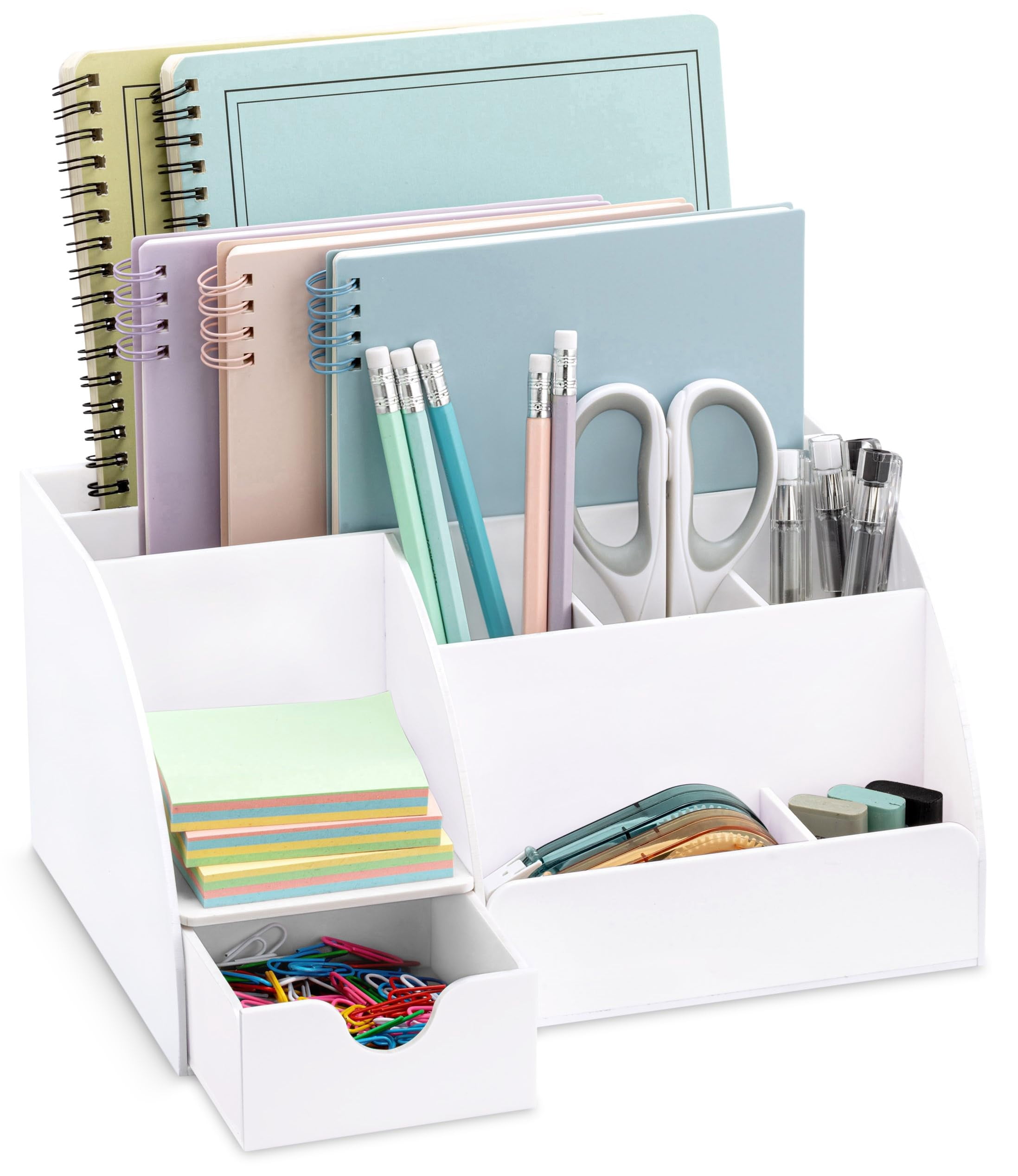 White Desktop Organizer - 9 Compartment Office Desk Accessories Pen Holder